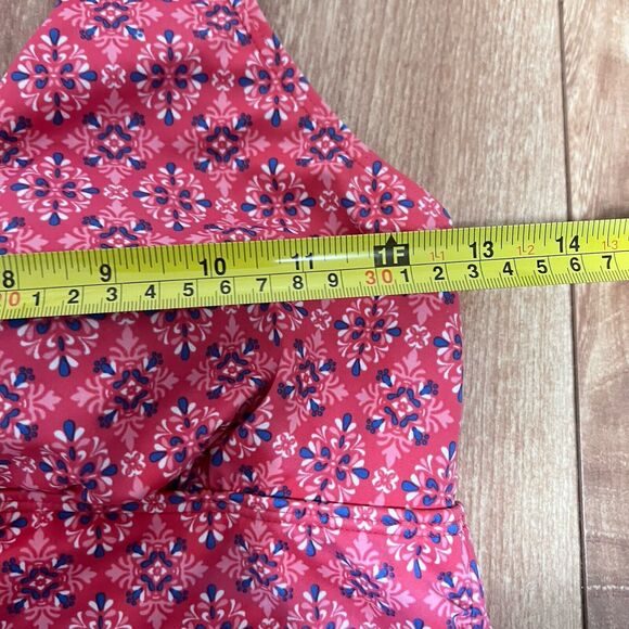 L.L. Bean UPF 50+ Pink Tankini Size 6 Reg Ruched Halter Swim Geometric Pattern - Picture 4 of 8